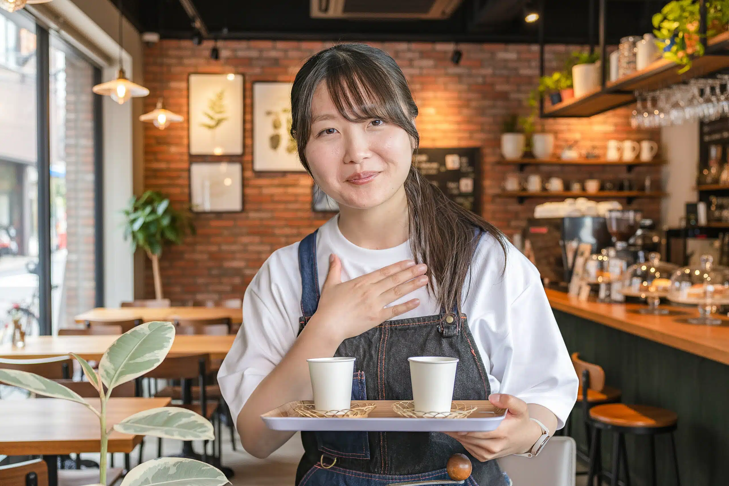 Does Thai Tea Have Caffeine? Everything About Cha Yen 4 cafe worker proudly presents coffee cups tray scaled